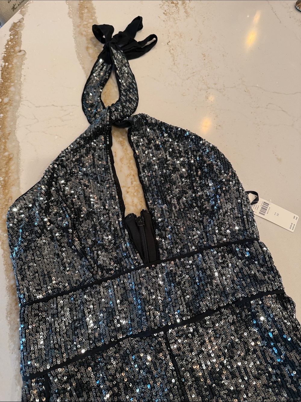 Anthropology Black Sequin Halter Jumpsuit